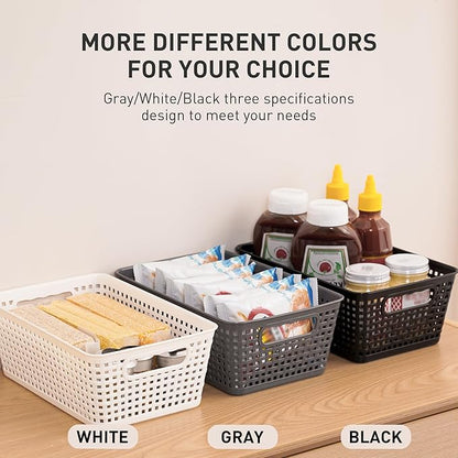 Plastic Storage Baskets With Lid, Storage Bins for Organizing, Stackable Decorative Containers for Shelves Drawers Desktop Closet Playroom Classroom Office, 6 Pack-Grey
