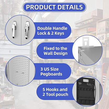 Extra Deep & Wide Metal Garage Storage Cabinet with Wheels, Magnetic Doors & Pegboard, 72" Tall Rolling Tool Organizer with 2 Tool Pouches & 4 Adjustable Shelves, Black, 43.3''W x 22''D x 72''H