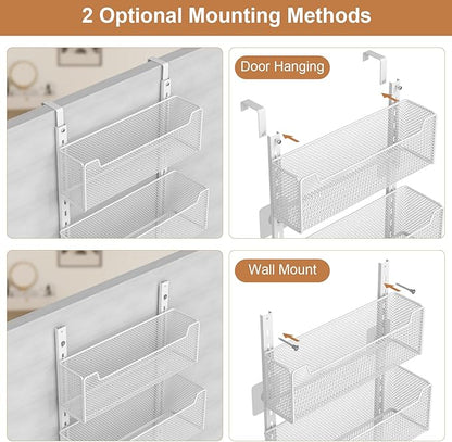 Over The Door Organizer, 8-tier Metal Door Organizer Hanging with Adjustable Baskets, Behind The Door Storage for Bedroom Closet Bathroom Pantry Cabinet Kitchen, White