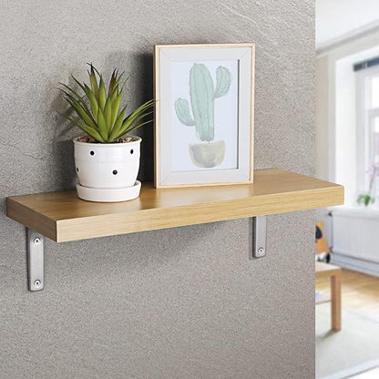 SAYAYO Heavy Duty Floating Shelf Bracket 4 Inch x 4 Inch, Stainless Steel Wall Shelf Brackets & Supports Brushed Nickel L Bracket, Angle Brackets Corner Brace for Wood, 4Pcs