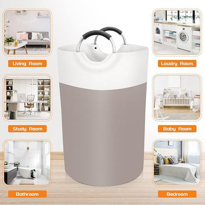 BlissTotes 75L Laundry Basket, Freestanding Laundry Hamper, Collapsible Dirty Clothes Hamper, Waterproof Fabric with Foam Protected Aluminum Handles for College, Dorm, Family (Brown)