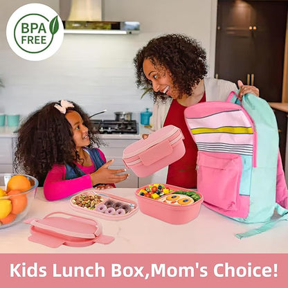 Leakproof Lunch Box, Drop-Proof Bento Box for Kids & Adults, BPA-Free Lunch Containers with Sleek Handles & Utensils, Microwave & Dishwasher Safe (Pink)
