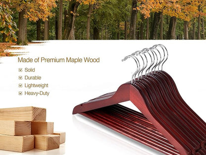 StorageWorks Wooden Hangers 20 Pack, Wood Coat Hangers for Closet, Heavy Duty Clothes Hangers for Suits, Shirts, Pants, Jackets, Dark Cherry Color