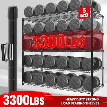 5-Tier Metal Storage Shelving Unit, 3300 Lbs Load Capacity Heavy-Duty Shelf Organizer, Adjustable Wire Rack Shelves for Garage, Pantry & Kitchen, 82.6" h x 59" w x 23.6" d