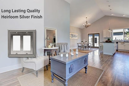 Henne Bery Sunken Pearls Heavy Duty Decorative Wall Plate Switch Plate Outlet Cover (Double Decorator, Heirloom Silver)