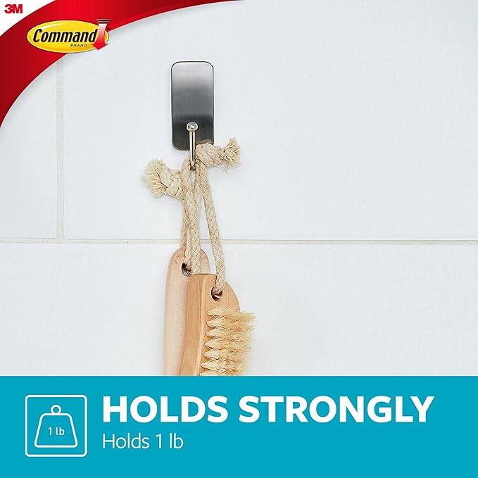 Command BATH33-SN-ES Bath Hooks, Satin Nickel, 4 Count