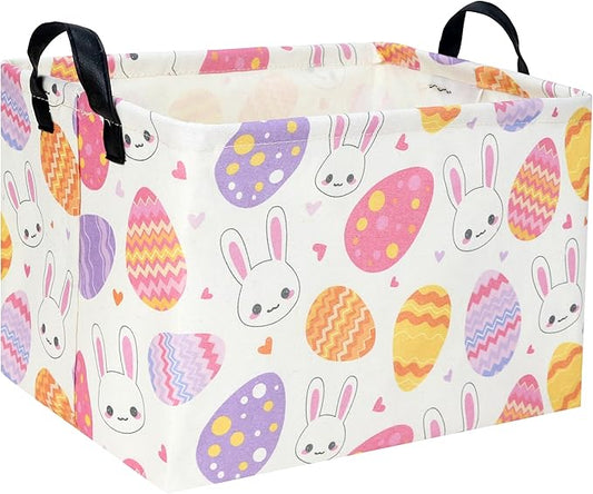 Easter Baskets for Kids Gift Easter Basket Empty Baby Basket for Boys and Girls Rectangular Toy Storage Bins Organizer Bin Box Cute Bunny Room Decor for Home(Bunny Egg)