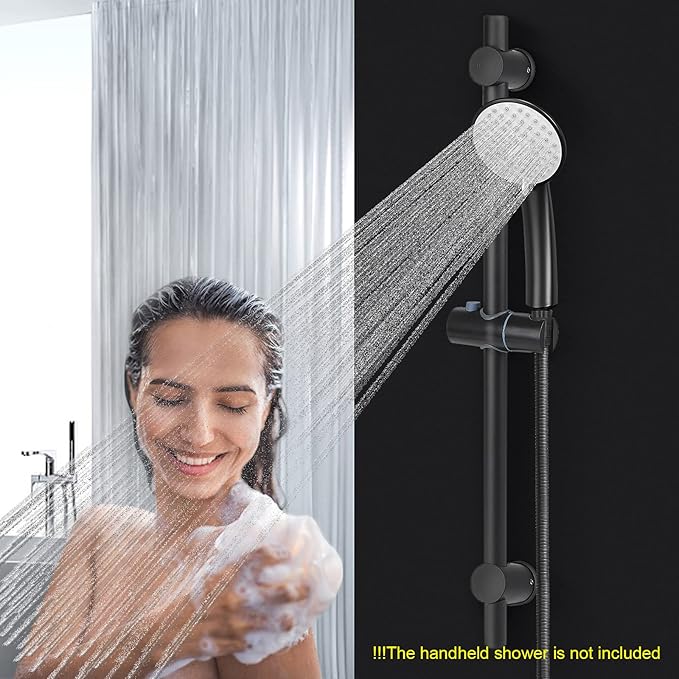 NearMoon Shower Slide Bar with Height/Angle Adjustable Handheld Shower Holder, Bathroom SUS 304 Stainless Steel Shower Head Holder for Bath (Screw Mounted, Matte Black)