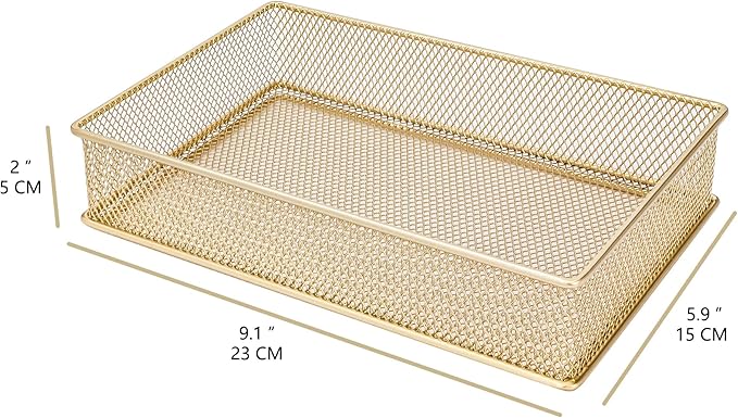 Annova Mesh Stackable Drawer Cabinet and Shelf Organizer Bins Storage Basket School Office Supply Holder Tray- Set of 2 (Gold, 6x9x2 Inch)