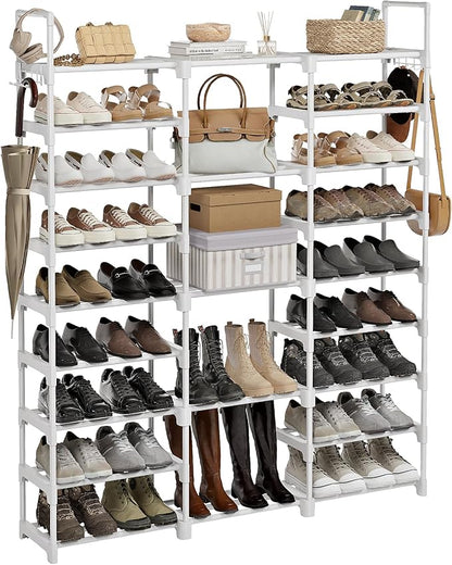 WOWLIVE 9 Tiers Large Shoe Rack White Shoe Rack Organizer for Closet 50-55 Pairs Stackable Heavy Duty Shoe Shelf Shoe Storage with Metal Pipes Plastic Connectors
