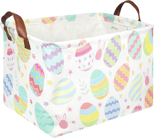 FXOLCSHE Rectangular Easter basket,Dirty laundry basket with handles,Toy storage bin,Laundry basket for girls,Girls Room Decor,Gift Basket(Flower egg)