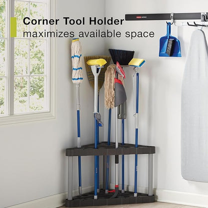 Rubbermaid Plastic Garage Corner Tool Tower Rack, Easy to Assemble, Organizes up to 30 Long-Handled Tools/Rakes/ Brooms/Shovles for Home/House/Outdoor/Sheds