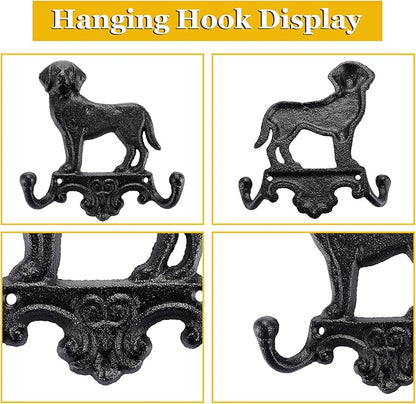 OwnMy Cast Iron Decorative Wall Coat Hook Cute Dog Hook, Vintage Dog Leashes Holder Key Holder for Walls, Heavy Duty Indoor Outdoor Double Wall Hooks for Hanging Towels, Hats, Potted Plants, Tools