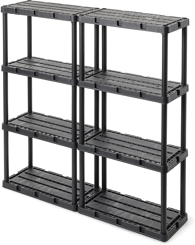 Gracious Living 3 Pack Light Duty Storage Shelves, Knect-A-Shelf 4-Shelf Ventilated Shelving Rack Organizer for Home, Garage, Basement & Laundry, Black