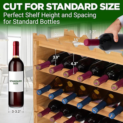 NutriChef Bamboo Wine Rack Freestanding Floor, 8-Tier Wooden Wine Storage Shelf Holds 72 Bottles, Stackable Wine Stand and Wine Holder for Bar, Kitchen, Cabinet, or Cellar Display