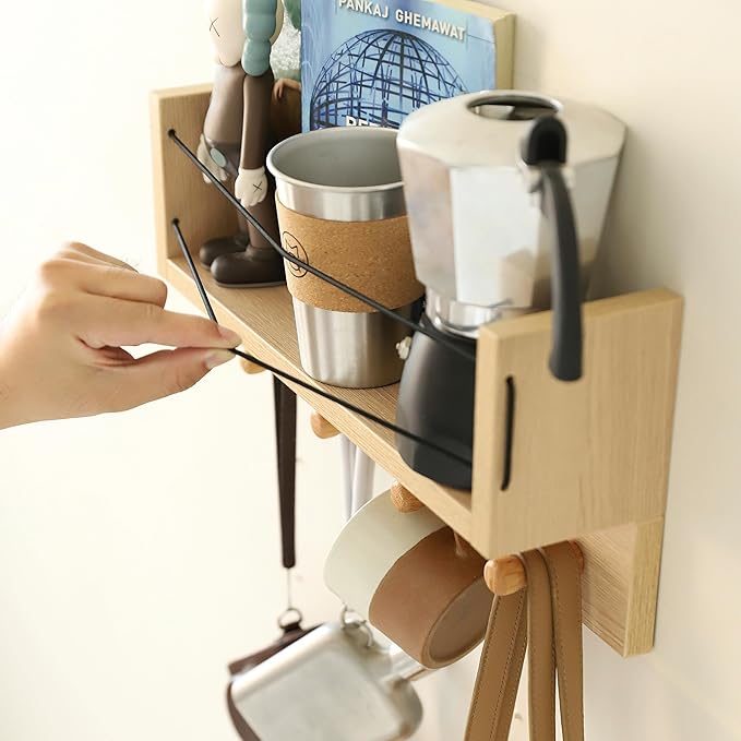 Entrance Coat Rack ，Coat Hooks, Wall-Mounted Wooden Hook Rack, Wall-Mounted Shelves are Very Suitable (Oak Color Finish-B-1)
