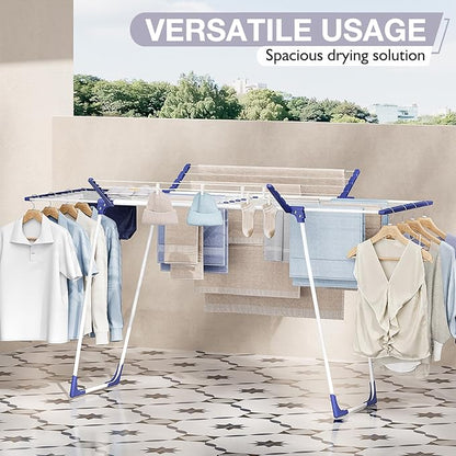APEXCHASER Clothes Drying Rack - Foldable Laundry Rack Indoor Outdoor, Gullwing Drying Rack Clothing with 10pcs Clips + Bag, Collapsible Space-Saving Clothes Rack for Drying Towels Dolls, White