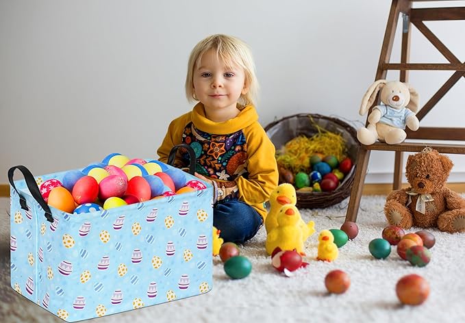 KUNRO Bunny Easter Eggs Basket Storage Basket Gift Shelf Basket Storage Bin, Nursery Basket Organizer Box for With Handles for Room Deco