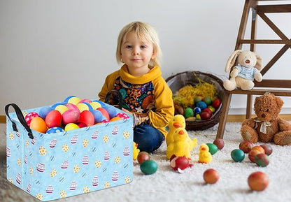 KUNRO Bunny Easter Eggs Basket Storage Basket Gift Shelf Basket Storage Bin, Nursery Basket Organizer Box for With Handles for Room Deco