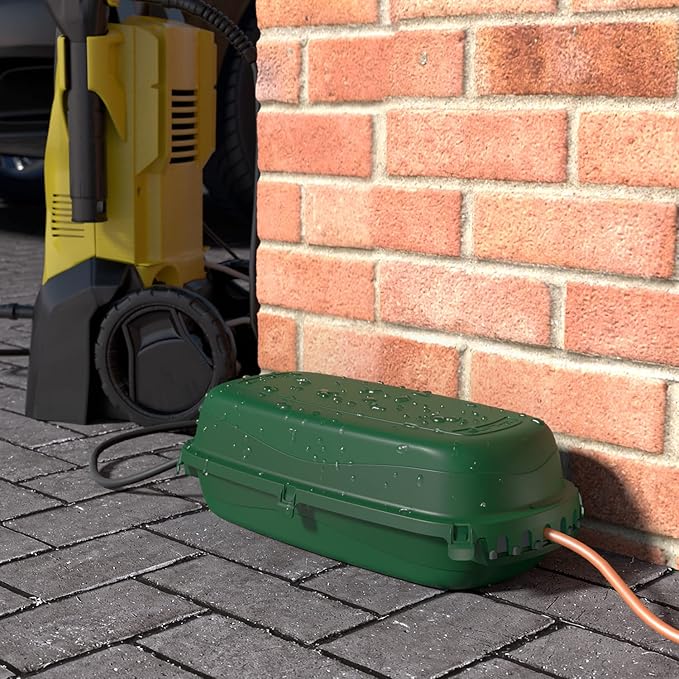 D-Line Weatherproof Electrical Box, Outdoor Extension Socket Box, IP54, 2X Entry and Exit Sections for Ease of Use - Green