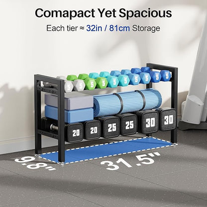 Dumbbell Rack 2-Tier Adjustable Weight Rack For Home Gym Dumbbells Kettlebell (Rack Only)