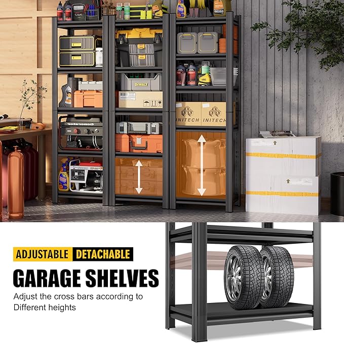 Garage Rack Units, Heavy-Duty Adjustable Storage Racks, Metal Shelves, Industrial Racks, Suitable for Heavy Tools and Equipment, Ideal for Garages and Basements（5-Tier 63" Hx19.7 Wx13.8 D