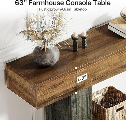 63" Wooden Rectangular Console Table for Living Room,Narrow Long Wood Behind The Couch Table,Brown