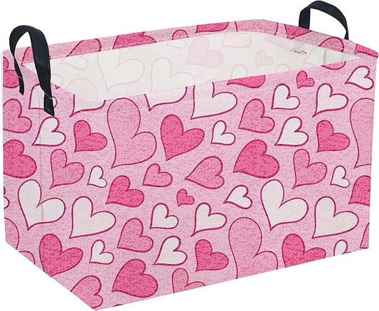 Sanjiaofeng Rectangular Valentine's Day Basket Love Storage Bins,Girls Storage Basket with Handles.Clothers,Books,Kid's Gifts Bins. (Mottled heart)