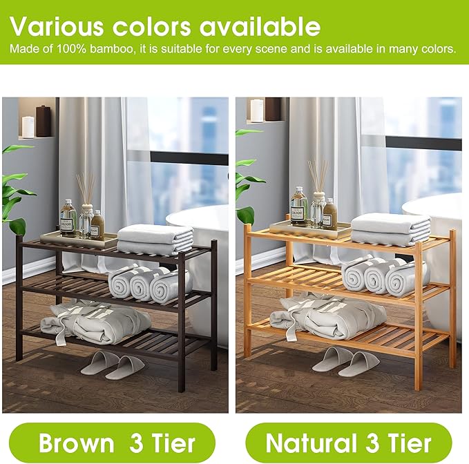 BMOSU 3-Tier Bamboo Shoe Rack Premium Stackable Shoe Shelf Storage Organizer for Hallway Closet Living Room Entryway Organizer (Brown Bamboo)