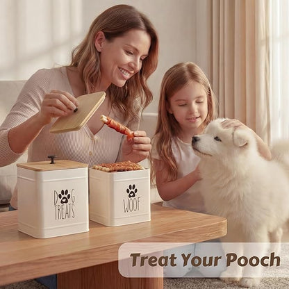 PERFNIQUE Dog Treat Container, Airtight Dog Treat Jar Set of 2, Dog Cookie Jar for kitchen Counter, Pet Treat Container, Dog Treat Canister and Storage, 7.8x6.2 & 7.3x5.5(White)