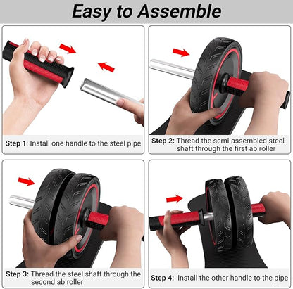 READAEER Ab Roller Wheel, Heavy Duty Workout Equipment for Home Gym, Professional Metal Handle with Rubber Surface Abdominal Exercise Wheel for Strength Training, Ab Wheel with Knee Pad