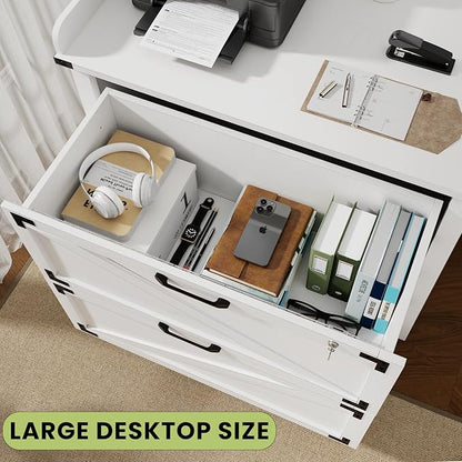 2 Drawer File Cabinet with Lock, Modern Farmhouse Filing Cabinet for LetterFiles, Large Wood File Cabinets for Home Office