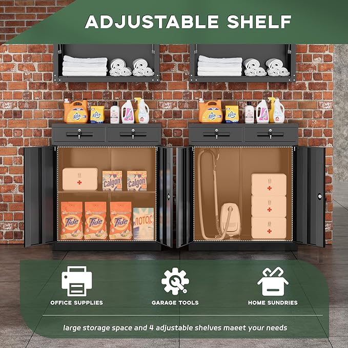 Greenvelly Metal Storage Cabinet, 36" H Lockable Storage Cabinet with 2 Drawers and Adjustable Shelf, Locked Metal Cabinets for Office, Garage, Home (Black)
