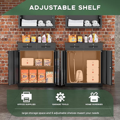 Greenvelly Metal Storage Cabinet, 36" H Lockable Storage Cabinet with 2 Drawers and Adjustable Shelf, Locked Metal Cabinets for Office, Garage, Home (Black)