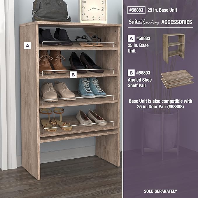 ClosetMaid SuiteSymphony Wood Shelf Unit, 2 Shelves, Adjustable, for Storage, Closet, Clothes, Shoes, Décor, TV, Books, Natural Gray