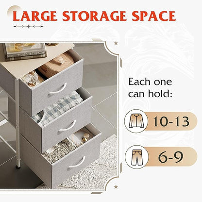 WLIVE Nightstand with 3 Drawers, Fabric Dresser, Organizer Unit, Storage Dresser for Bedroom, Hallway, Entryway, Closets, Sturdy Steel Frame, Wood Top, Easy Pull Handle, Light Grey