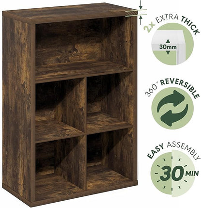Furinno Cubicle Book Shelf, 5-Cube Bookshelf, Extra Thick Frame Cube Storage Organizer Bookcase with Closed Back, 15.3 x 29.9 x 43.3, for Living Room, Bedroom, Home Office, Amber Pine