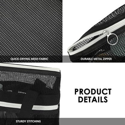Mesh Shower Caddy Portable Shower Bag for Travel, Gym, Camping – Quick-Dry Hanging Toiletry Organizer with Zipper Pockets for Bathroom Essentials,Black