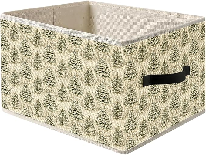 Retro Christmas Tree Storage Bin Box with Handles, Classic Nostalgic Holiday Winter Christmas Foldable Organizer Basket Toybox for Home Bedroom Bathroom Clothes Toys Books