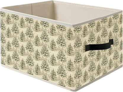Retro Christmas Tree Storage Bin Box with Handles, Classic Nostalgic Holiday Winter Christmas Foldable Organizer Basket Toybox for Home Bedroom Bathroom Clothes Toys Books