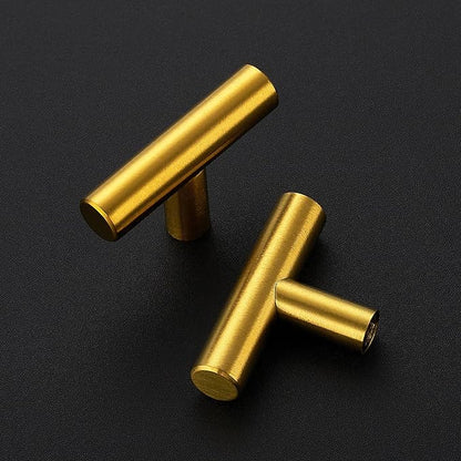 5 Pack Brushed Brass Cabinet Knobs - Kitchen Cabinet Knobs Gold Cabinet Pulls for Kitchen Cabinet Drawer Stainless Steel Dresser Knobs for Cabinet Hardware 2in Length Single Hole T Bar