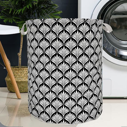 Merdes 19.7’’ Waterproof Foldable Laundry Hamper, Dirty Clothes Laundry Basket, Linen Bin Storage Organizer for Toy Collection (White leaf)