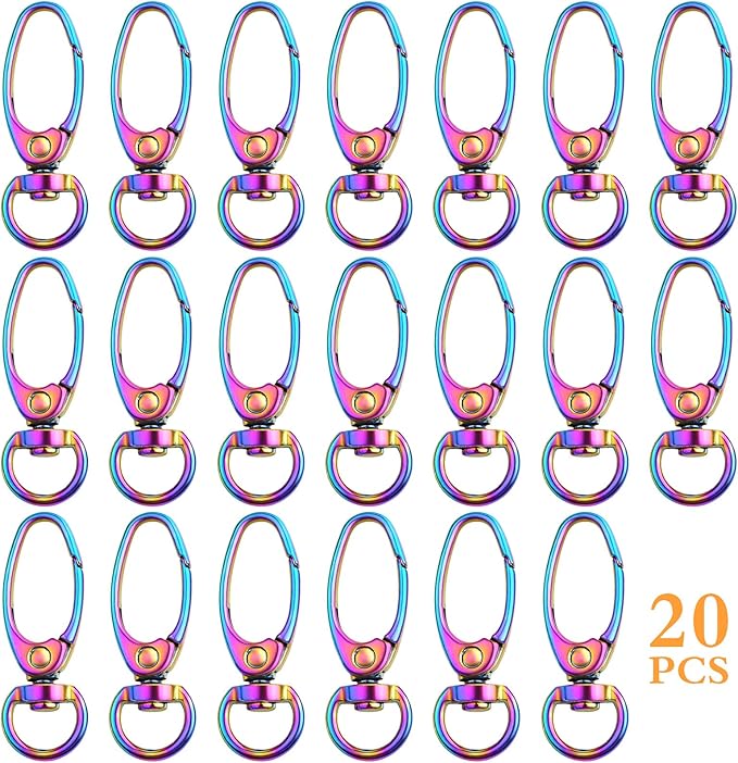 BronaGrand Swivel Clasp Clips,20pcs 35mm Swivel Trigger Clips Metal Keyring Clasps Snap Hooks for Hanging Key Chains Dog Leashes Crafts Decorations,Rainbow Color