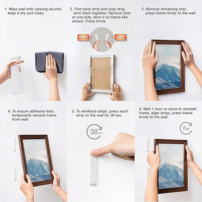 36-Pairs(72 Strips) Small Picture Hanging Strips, Removable Hook and Loop Tape, Waterproof Adhesive Strips for Frame Hanging, Heavy Duty