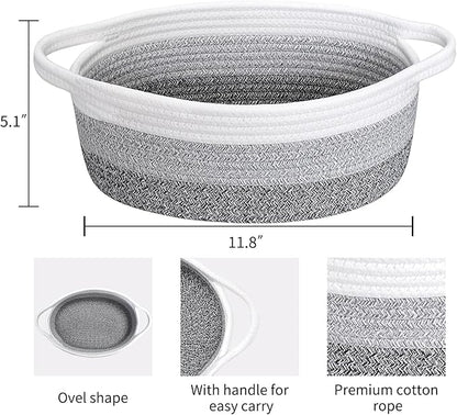 ABenkle Small Basket with Handles - Decorative Durable Rope Woven Storage Bin Shelf Storage Organizer Cube, Easter Baby Gift Basket, 12"x8"x5"