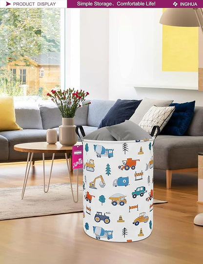 Laundry Hamper Large Canvas Fabric Lightweight Storage Basket/Toy Organizer/Dirty Clothes Collapsible Waterproof for College Dorms, Boys and Girls Bedroom,Bathroom(Vehicles)
