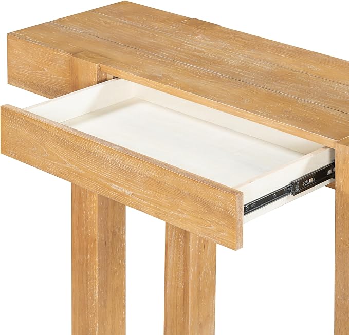 SOFTSEA Rustic Entryway Table with Hidden Drawer, Wood Console Table with Side Power Outlet, Sofa Table for Living Room Office, Natural