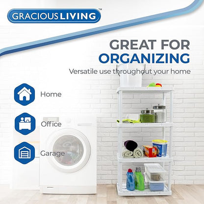 Gracious Living 4 Shelf Knect-A-Shelf Ventilated Light Duty Storage Home Organizer with Adjustable Shelves for Garage, Basement, and Laundry, White