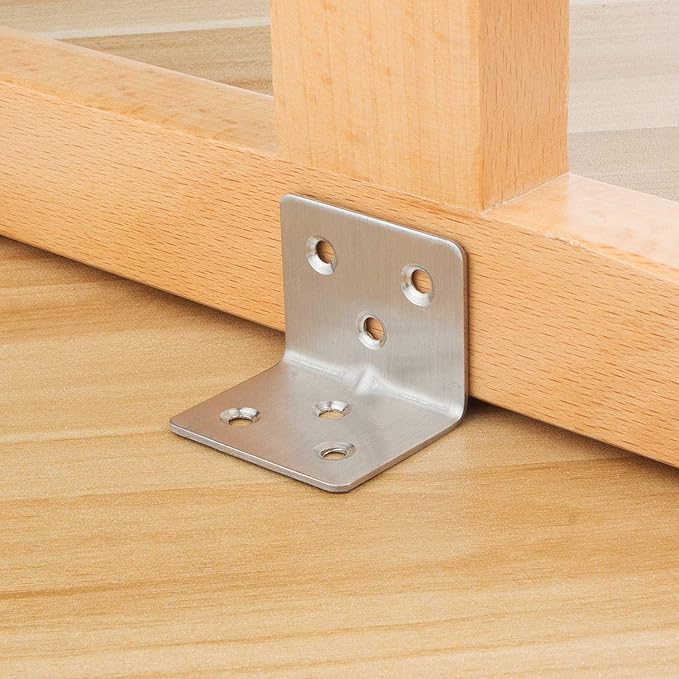 64 PCS Sliver Corner Brace, Stainless Steel 38MM X 30MM X 30MM Heavy Duty L Bracket for Furniture, Corner Steel Joint Right Angle Shelf Support Corner for Shelves, Furniture and Cabinet, Round End