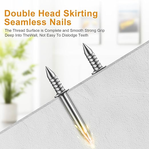 400pcs Double Head Skirting Nails with 4 Tools - Invisible Seamless Baseboard Screws for Solid Wood Trim, Double-Sided Installation